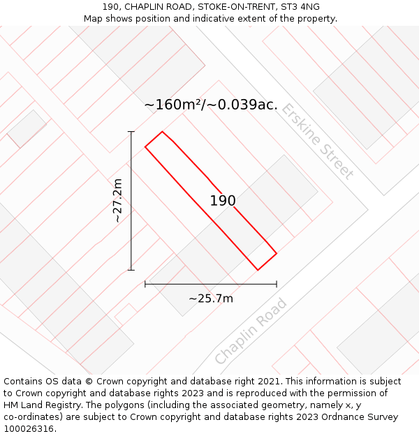 190, CHAPLIN ROAD, STOKE-ON-TRENT, ST3 4NG: Plot and title map