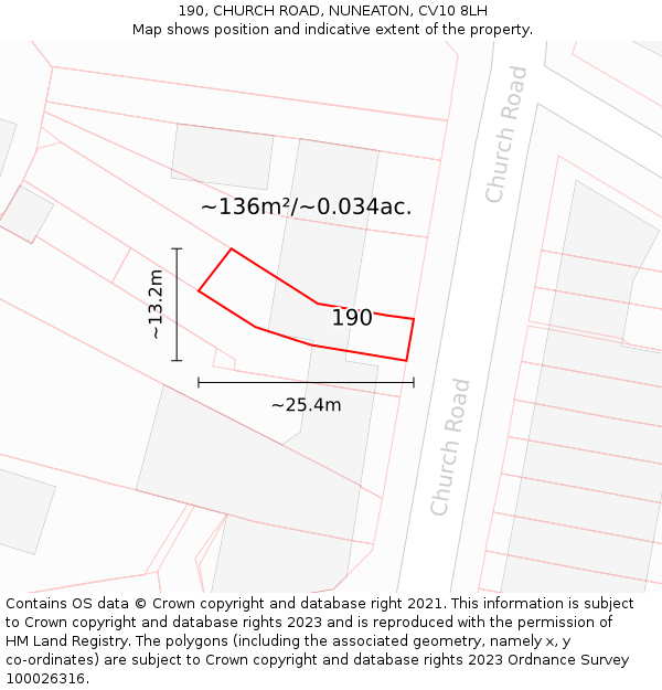 190, CHURCH ROAD, NUNEATON, CV10 8LH: Plot and title map