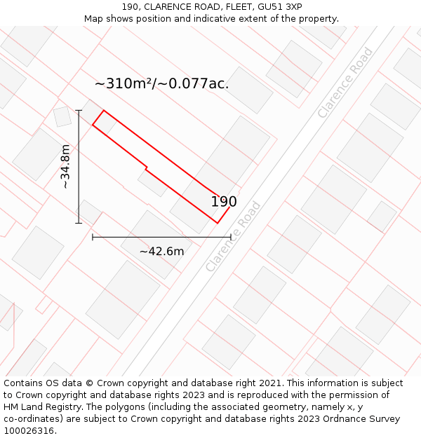 190, CLARENCE ROAD, FLEET, GU51 3XP: Plot and title map