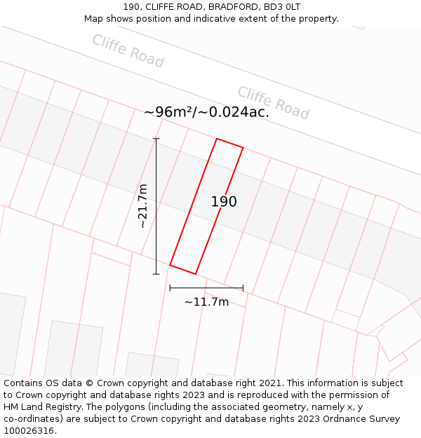 190, CLIFFE ROAD, BRADFORD, BD3 0LT: Plot and title map