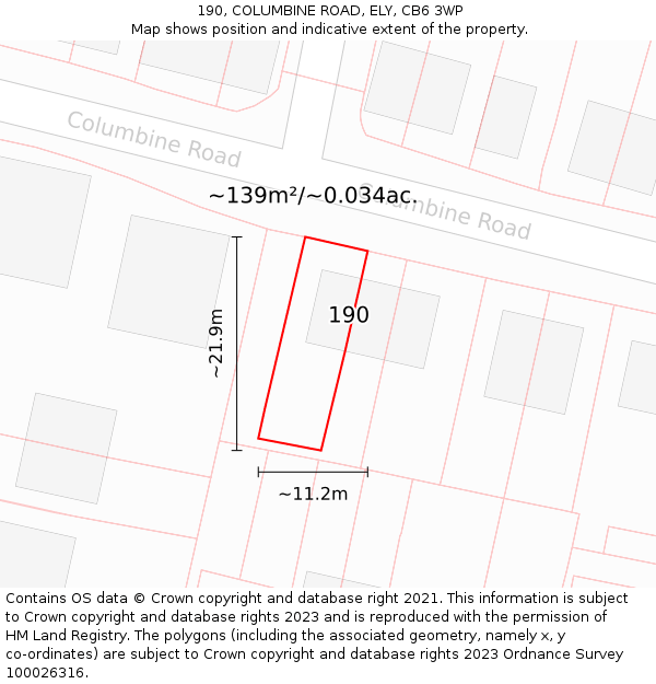 190, COLUMBINE ROAD, ELY, CB6 3WP: Plot and title map