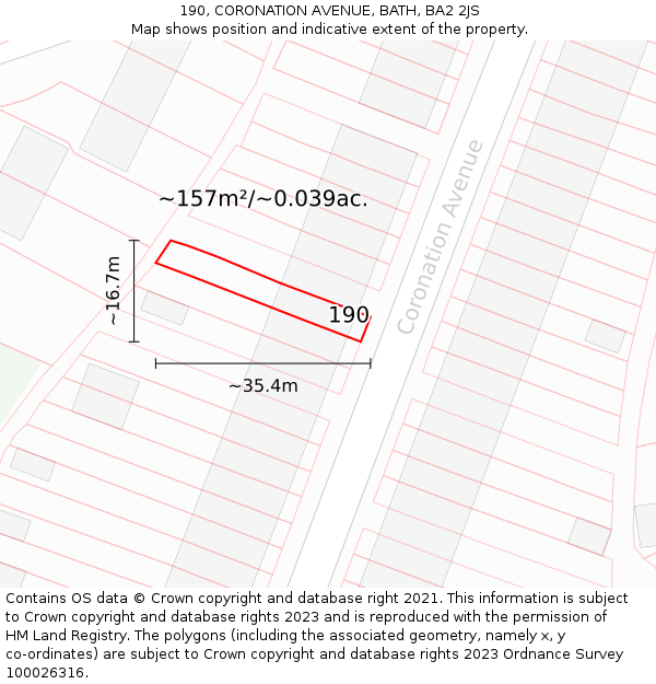 190, CORONATION AVENUE, BATH, BA2 2JS: Plot and title map