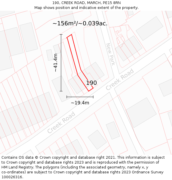 190, CREEK ROAD, MARCH, PE15 8RN: Plot and title map