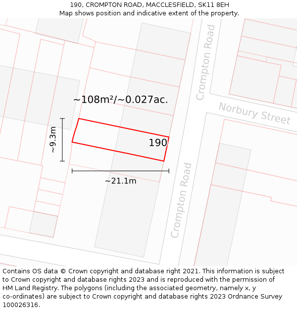 190, CROMPTON ROAD, MACCLESFIELD, SK11 8EH: Plot and title map