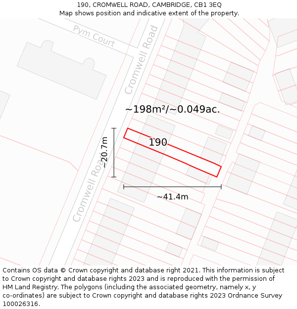 190, CROMWELL ROAD, CAMBRIDGE, CB1 3EQ: Plot and title map