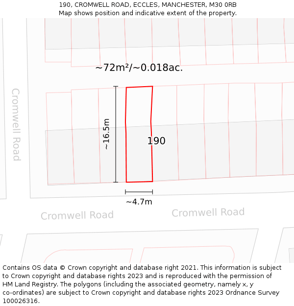 190, CROMWELL ROAD, ECCLES, MANCHESTER, M30 0RB: Plot and title map
