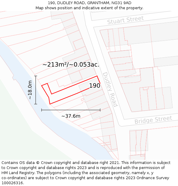 190, DUDLEY ROAD, GRANTHAM, NG31 9AD: Plot and title map