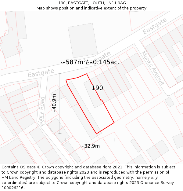 190, EASTGATE, LOUTH, LN11 9AG: Plot and title map