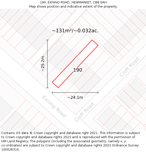 190, EXNING ROAD, NEWMARKET, CB8 0AH: Plot and title map