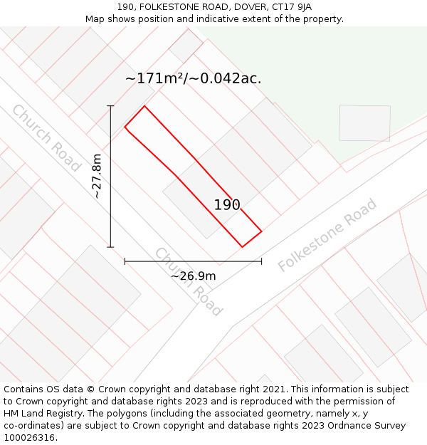 190, FOLKESTONE ROAD, DOVER, CT17 9JA: Plot and title map