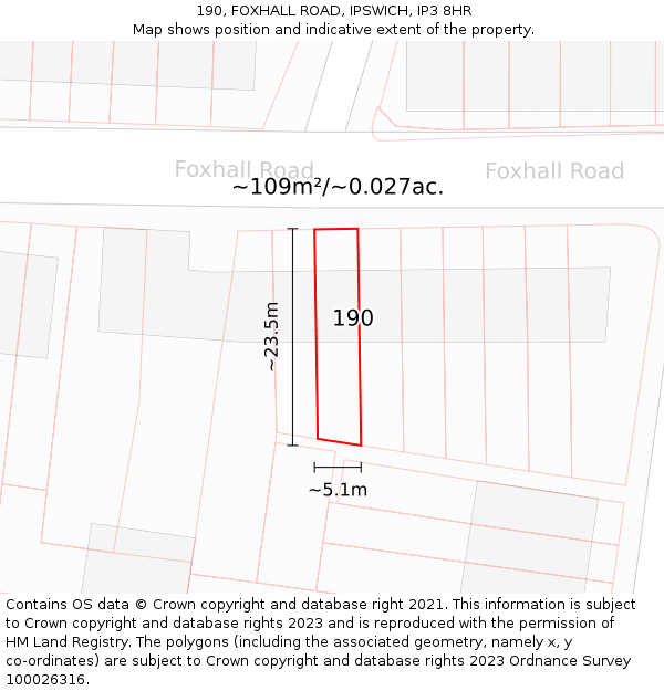 190, FOXHALL ROAD, IPSWICH, IP3 8HR: Plot and title map
