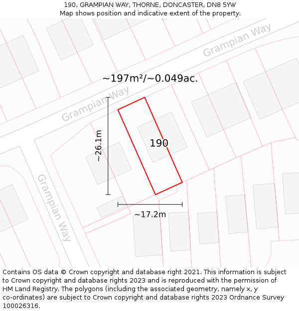 190, GRAMPIAN WAY, THORNE, DONCASTER, DN8 5YW: Plot and title map
