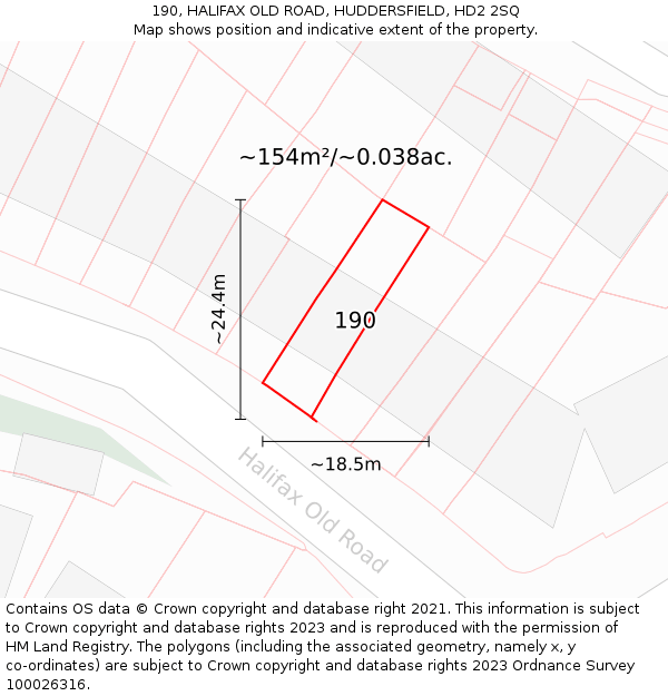 190, HALIFAX OLD ROAD, HUDDERSFIELD, HD2 2SQ: Plot and title map