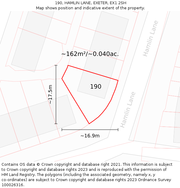 190, HAMLIN LANE, EXETER, EX1 2SH: Plot and title map