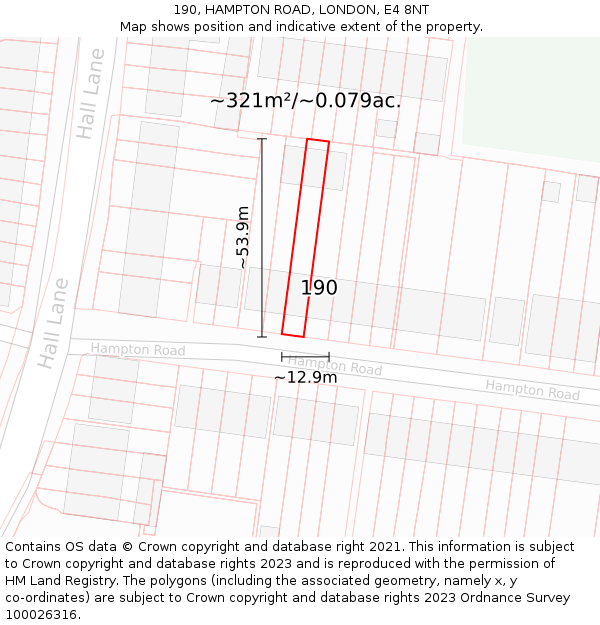 190, HAMPTON ROAD, LONDON, E4 8NT: Plot and title map
