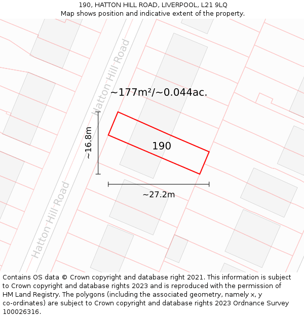 190, HATTON HILL ROAD, LIVERPOOL, L21 9LQ: Plot and title map