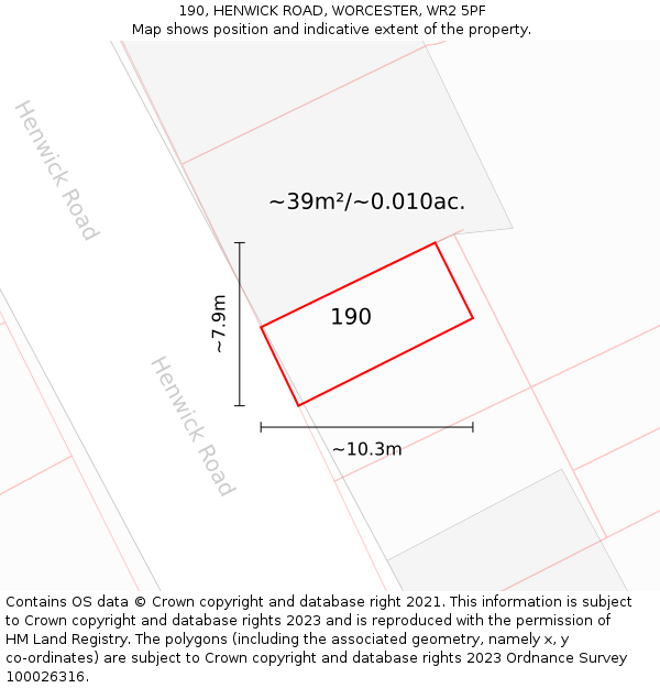 190, HENWICK ROAD, WORCESTER, WR2 5PF: Plot and title map