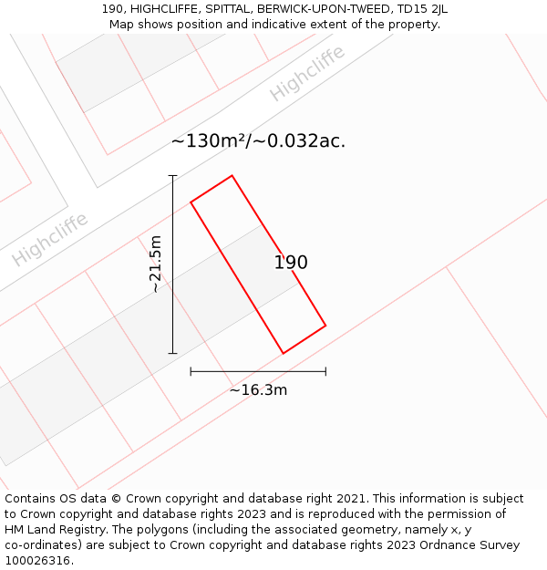 190, HIGHCLIFFE, SPITTAL, BERWICK-UPON-TWEED, TD15 2JL: Plot and title map