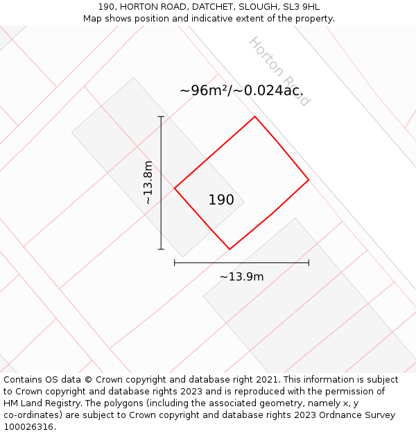 190, HORTON ROAD, DATCHET, SLOUGH, SL3 9HL: Plot and title map
