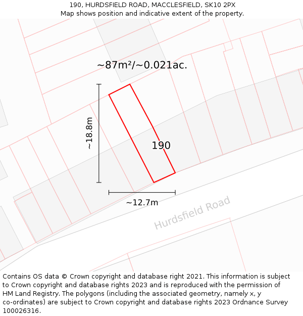 190, HURDSFIELD ROAD, MACCLESFIELD, SK10 2PX: Plot and title map