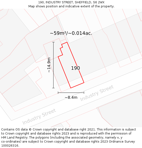 190, INDUSTRY STREET, SHEFFIELD, S6 2WX: Plot and title map