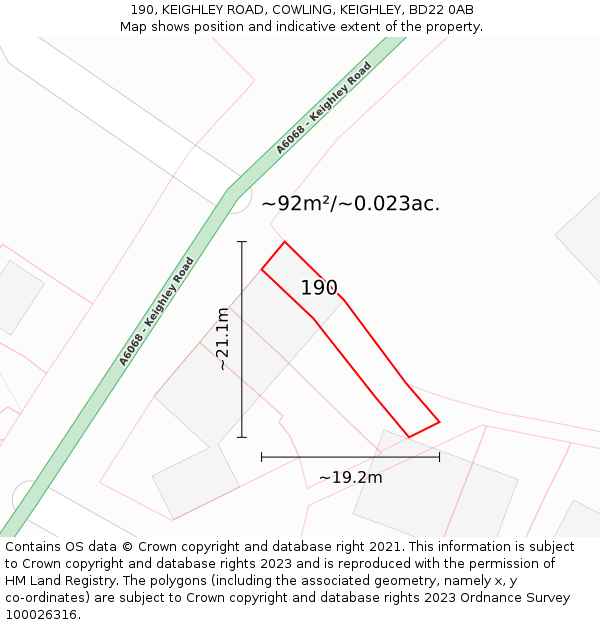 190, KEIGHLEY ROAD, COWLING, KEIGHLEY, BD22 0AB: Plot and title map