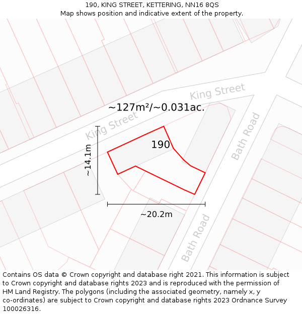 190, KING STREET, KETTERING, NN16 8QS: Plot and title map
