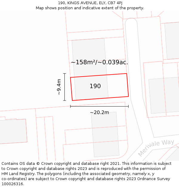 190, KINGS AVENUE, ELY, CB7 4PJ: Plot and title map