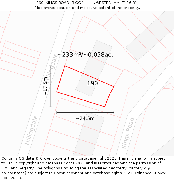 190, KINGS ROAD, BIGGIN HILL, WESTERHAM, TN16 3NJ: Plot and title map