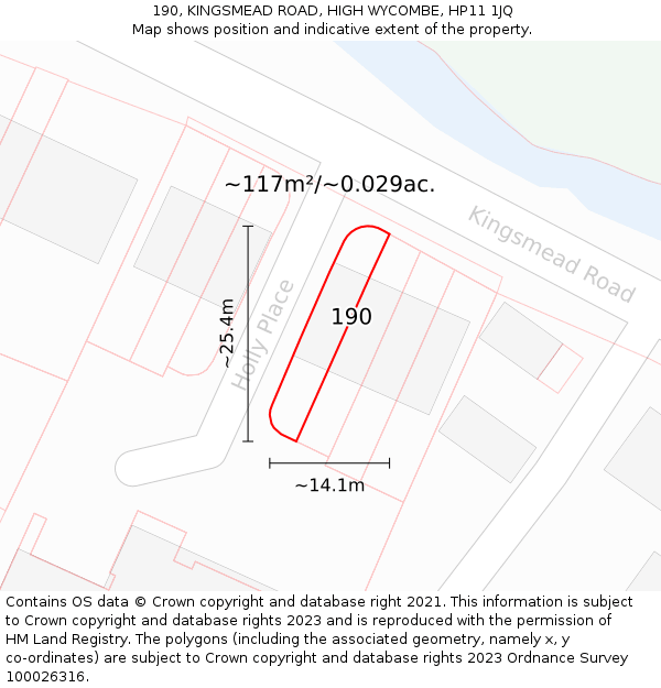 190, KINGSMEAD ROAD, HIGH WYCOMBE, HP11 1JQ: Plot and title map