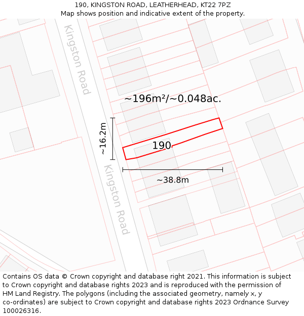190, KINGSTON ROAD, LEATHERHEAD, KT22 7PZ: Plot and title map