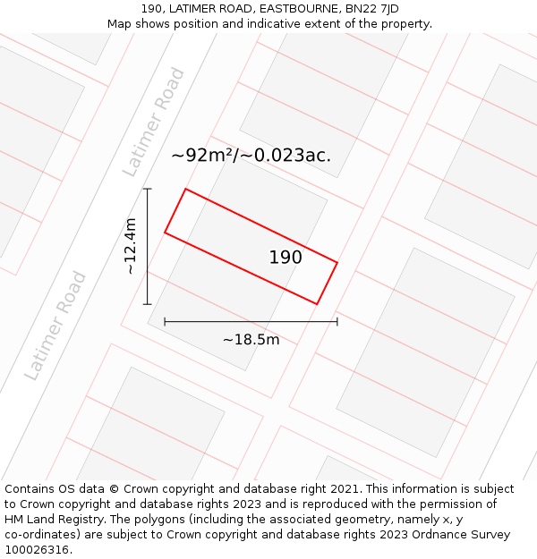 190, LATIMER ROAD, EASTBOURNE, BN22 7JD: Plot and title map