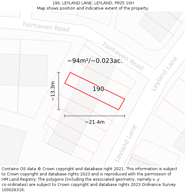 190, LEYLAND LANE, LEYLAND, PR25 1XH: Plot and title map