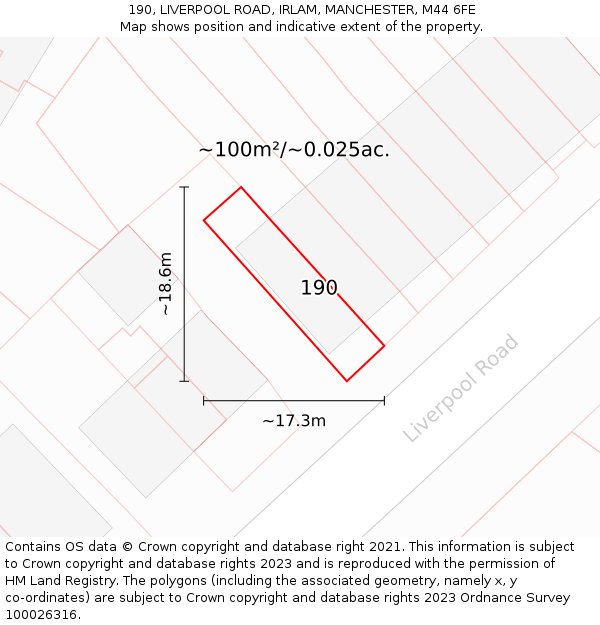190, LIVERPOOL ROAD, IRLAM, MANCHESTER, M44 6FE: Plot and title map