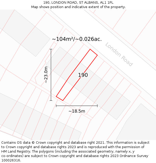 190, LONDON ROAD, ST ALBANS, AL1 1PL: Plot and title map