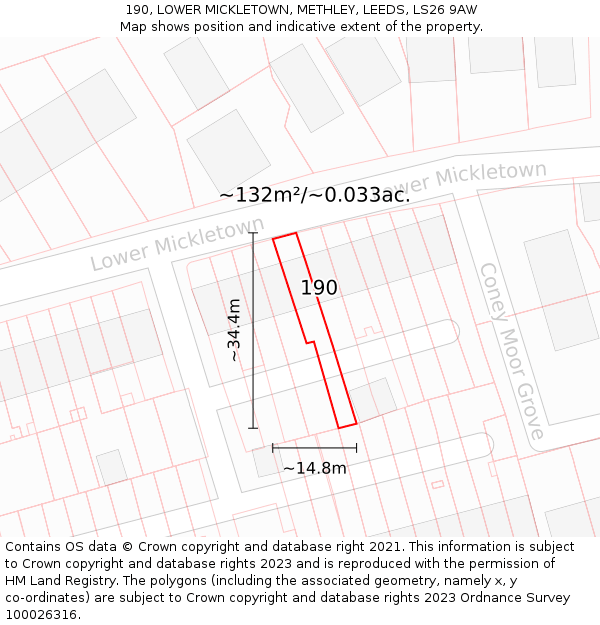 190, LOWER MICKLETOWN, METHLEY, LEEDS, LS26 9AW: Plot and title map