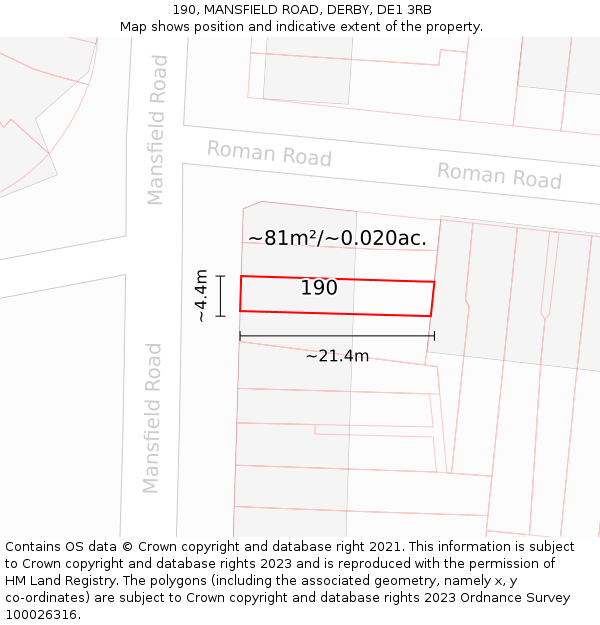 190, MANSFIELD ROAD, DERBY, DE1 3RB: Plot and title map