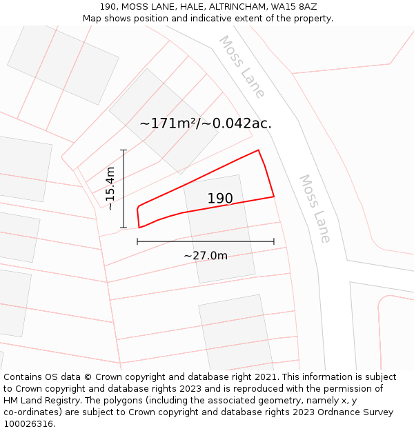 190, MOSS LANE, HALE, ALTRINCHAM, WA15 8AZ: Plot and title map