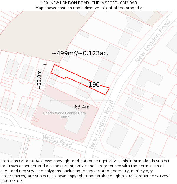 190, NEW LONDON ROAD, CHELMSFORD, CM2 0AR: Plot and title map
