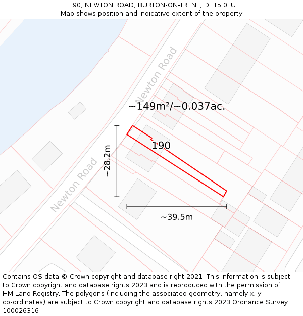 190, NEWTON ROAD, BURTON-ON-TRENT, DE15 0TU: Plot and title map