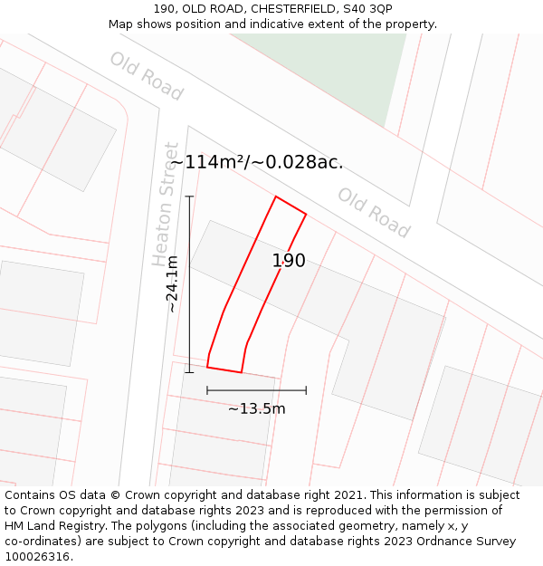 190, OLD ROAD, CHESTERFIELD, S40 3QP: Plot and title map