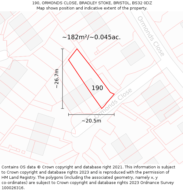 190, ORMONDS CLOSE, BRADLEY STOKE, BRISTOL, BS32 0DZ: Plot and title map