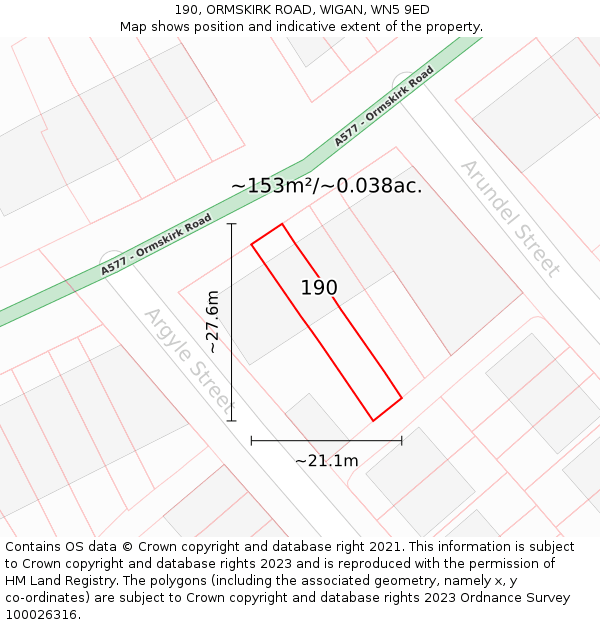 190, ORMSKIRK ROAD, WIGAN, WN5 9ED: Plot and title map