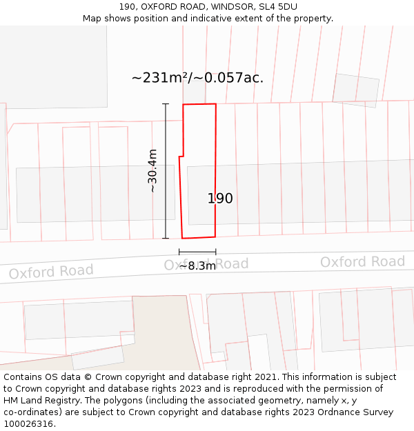 190, OXFORD ROAD, WINDSOR, SL4 5DU: Plot and title map