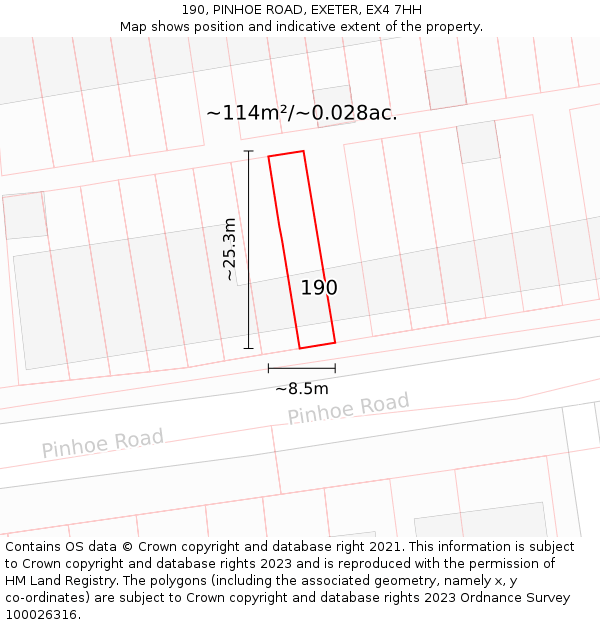 190, PINHOE ROAD, EXETER, EX4 7HH: Plot and title map