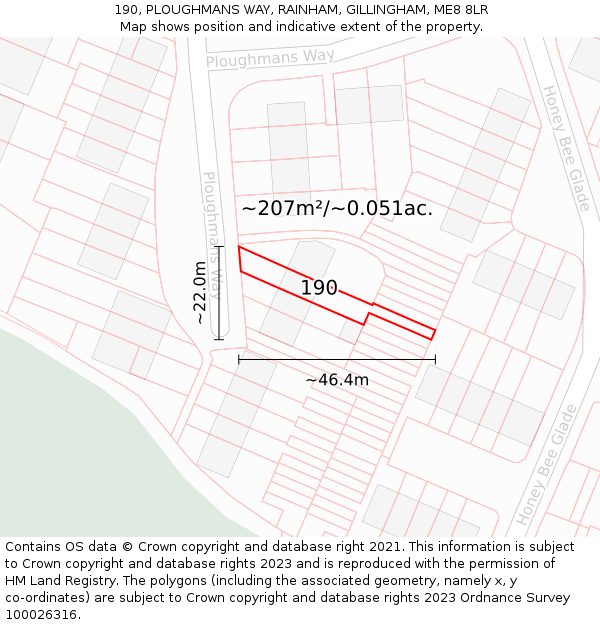 190, PLOUGHMANS WAY, RAINHAM, GILLINGHAM, ME8 8LR: Plot and title map