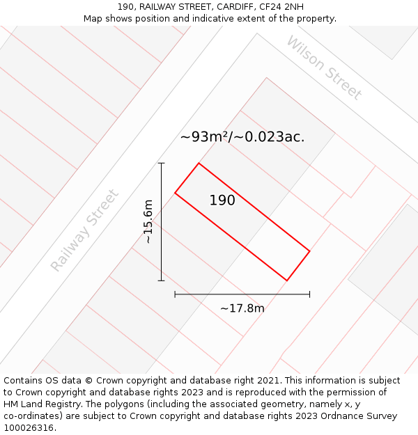 190, RAILWAY STREET, CARDIFF, CF24 2NH: Plot and title map