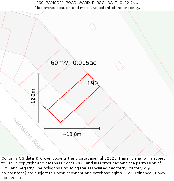 190, RAMSDEN ROAD, WARDLE, ROCHDALE, OL12 9NU: Plot and title map