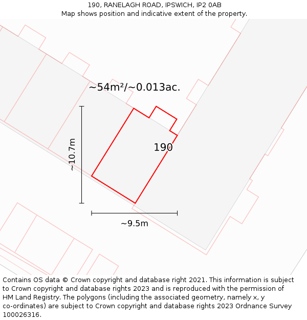 190, RANELAGH ROAD, IPSWICH, IP2 0AB: Plot and title map