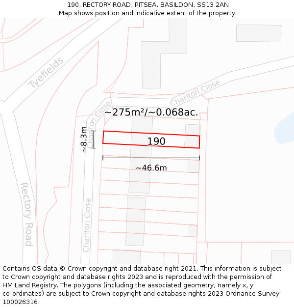 190, RECTORY ROAD, PITSEA, BASILDON, SS13 2AN: Plot and title map
